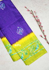 Violet Purple - Uniform sarees Malgudi printed silk with batik prints