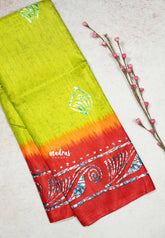 Neon Green - Uniform sarees Malgudi printed silk with batik prints