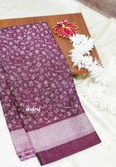 Wine purple - Uniform sarees Malgudi printed silk small prints