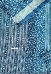 Peacock blue - Uniform sarees Malgudi printed silk small prints
