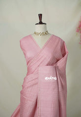 Misty Pink - Jute Tussar Silk Saree Kattam in Body with Plain Border - Perfect for Festive Wear