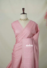 Misty Pink - Jute Tussar Silk Saree Kattam in Body with Plain Border - Perfect for Festive Wear