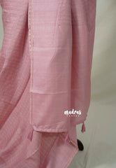 Misty Pink - Jute Tussar Silk Saree Kattam in Body with Plain Border - Perfect for Festive Wear