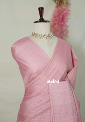 Misty Pink - Jute Tussar Silk Saree Kattam in Body with Plain Border - Perfect for Festive Wear