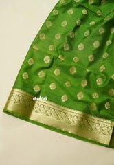 Pretty Parrot Green - Vadhanam - Premium Jute Tussar silk with buttas and gold zari border