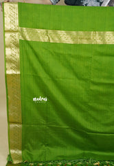 Pretty Parrot Green - Vadhanam - Premium Jute Tussar silk with buttas and gold zari border