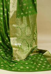 Pretty Parrot Green - Vadhanam - Premium Jute Tussar silk with buttas and gold zari border