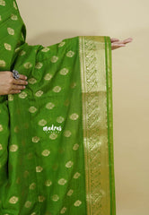 Pretty Parrot Green - Vadhanam - Premium Jute Tussar silk with buttas and gold zari border