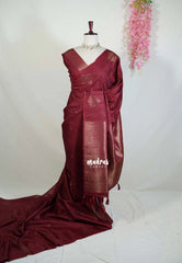Majestic Maroon - Vadhanam - Jute Tussar Silk Saree with Buttas and Rich Pallu - Best for Office Wear | Casual Wear