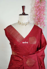 Reddish Maroon - Vadhanam - Jute Tussar Silk Saree with Buttas and Rich Pallu - Best for Office Wear | Casual Wear