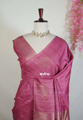 Mulberry Pink - Vadhanam - Jute Tussar Silk Saree with Buttas and Rich Pallu - Best for Office Wear | Casual Wear