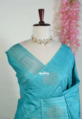 Turquoise Blue - Vadhanam - Jute Tussar Silk Saree with Buttas and Rich Pallu - Best for Office Wear | Casual Wear