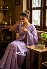 Misty Lilac - Jute Tussar Silk Saree Kattam in Body with Plain Border - Perfect for Festive Wear