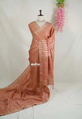 Terracotta Peach - Vadhanam - Jute Tussar Silk Saree with Tissue Border - Best for Office Wear | Casual Wear
