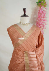 Terracotta Peach - Vadhanam - Jute Tussar Silk Saree with Tissue Border - Best for Office Wear | Casual Wear