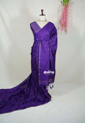 Violet Purple - Jute Tussar Silk Saree with Stripes Texture and Tissue Blouse - Best for Office Wear | Casual Wear