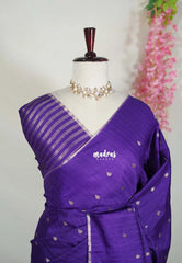 Violet Purple - Jute Tussar Silk Saree with Stripes Texture and Tissue Blouse - Best for Office Wear | Casual Wear