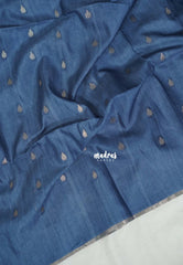 Greyish Blue - Jute Tussar Silk Saree with Stripes Texture and Tissue Blouse - Best for Office Wear | Casual Wear