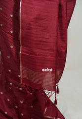 Araku Maroon - Jute Tussar Silk Saree with Stripes Texture and Tissue Blouse - Best for Office Wear | Casual Wear