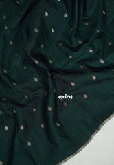 Midnight Green - Jute Tussar Silk Saree with Stripes Texture and Tissue Blouse - Best for Office Wear | Casual Wear