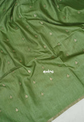Pista Green - Jute Tussar Silk Saree with Stripes Texture and Tissue Blouse - Best for Office Wear | Casual Wear