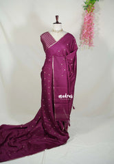 Mulberry Purple - Jute Tussar Silk Saree with Stripes Texture and Tissue Blouse - Best for Office Wear | Casual Wear
