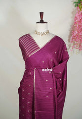 Mulberry Purple - Jute Tussar Silk Saree with Stripes Texture and Tissue Blouse - Best for Office Wear | Casual Wear
