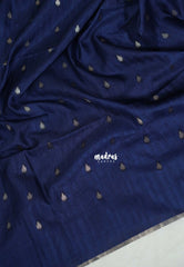 Midnight Blue - Jute Tussar Silk Saree with Stripes Texture and Tissue Blouse - Best for Office Wear | Casual Wear
