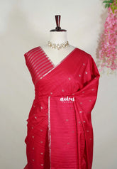 Reddish Pink - Jute Tussar Silk Saree with Stripes Texture and Tissue Blouse - Best for Office Wear | Casual Wear