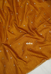 Mustard Glow - Jute Tussar Silk Saree with Stripes Texture and Tissue Blouse - Best for Office Wear | Casual Wear