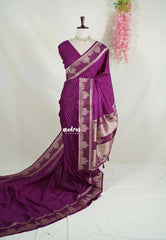Deep Magenta Purple - Vadhanam - Jute Tussar Silk Saree Small Thilagam Buttas with Tissue Weaving Kolam Border - Perfect for Diwali Festive