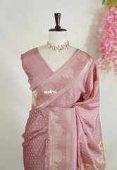 Blush Mauve - Vadhanam - Jute Tussar Silk Saree Small Thilagam Buttas with Tissue Weaving Kolam Border - Perfect for Diwali Festive