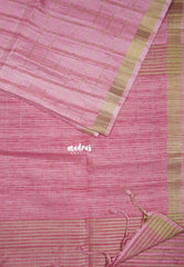 Pink Blossom - Jute Tussar Silk Saree Checks Body Stripes Texture - Best for Small Functions