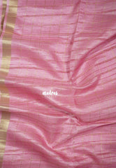 Pink Blossom - Jute Tussar Silk Saree Checks Body Stripes Texture - Best for Small Functions