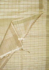 Creamy Ivory Beige - Jute Tussar Silk Saree Checks Body Stripes Texture - Best for Small Functions