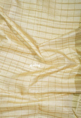 Creamy Ivory Beige - Jute Tussar Silk Saree Checks Body Stripes Texture - Best for Small Functions