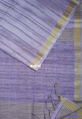 Creamy Lilac - Jute Tussar Silk Saree Checks Body Stripes Texture - Best for Small Functions