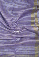 Creamy Lilac - Jute Tussar Silk Saree Checks Body Stripes Texture - Best for Small Functions
