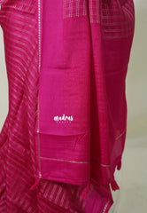 Fuchsia Pink - Jute Tussar Silk Saree Kattam in Body with Plain Border - Best for Small Functions