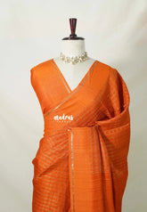 Tangerine Orange - Jute Tussar Silk Saree Kattam in Body with Plain Border - Best for Small Functions