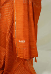 Tangerine Orange - Jute Tussar Silk Saree Kattam in Body with Plain Border - Best for Small Functions
