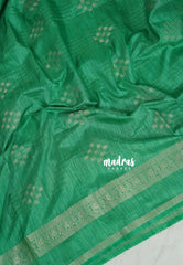 Sea Green - Vadhanam - Jute Tussar Silk Saree Buttas and Stripes Weaving with Peacock Border - Perfect for Diwali Festive