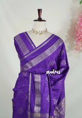 Rich Purple - Vadhanam - Jute Tussar Silk Saree Buttas and Stripes Weaving with Peacock Border - Perfect for Diwali Festive