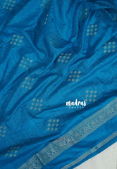 Anandha Blue - Vadhanam - Jute Tussar Silk Saree Buttas and Stripes Weaving with Peacock Border - Perfect for Diwali Festive