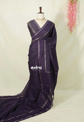 Midnight Jamun Purple - Jute Tussar Silk Saree Rettapet Border with Buttas - Best for Small Functions