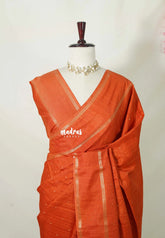 Tangerine Orange - Jute Tussar Silk Saree Rettapet Border with Buttas - Best for Small Functions
