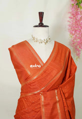 Tangerine Orange - Jute Tussar Silk Saree Rettapet Border with Buttas - Best for Small Functions