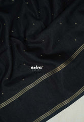 Ebony Black - Jute Tussar Silk Saree Rettapet Border with Buttas - Best for Small Functions