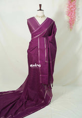 Mulberry Purple - Jute Tussar Silk Saree Rettapet Border with Buttas - Best for Small Functions