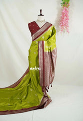 Chutney Green - Vadhanam - Jute Tussar Silk Saree Flower Border with Buttas Contrast Pallu and Blouse - Perfect for Diwali Festive